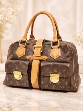 Authentic Louis Vuitton Manhattan GM Monogram Canvas Satchel Top Handle Bag